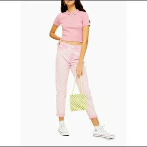 TOPSHOP Nordstrom Pink Acid Wash High Rise Mom Jeans Size 28